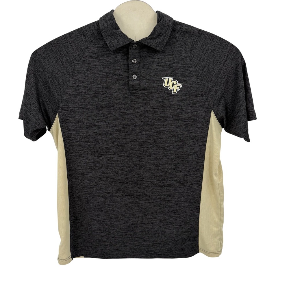 Colosseum UCF Knights Polo Men Large Gray Tan Performance Shirt NCAA Football